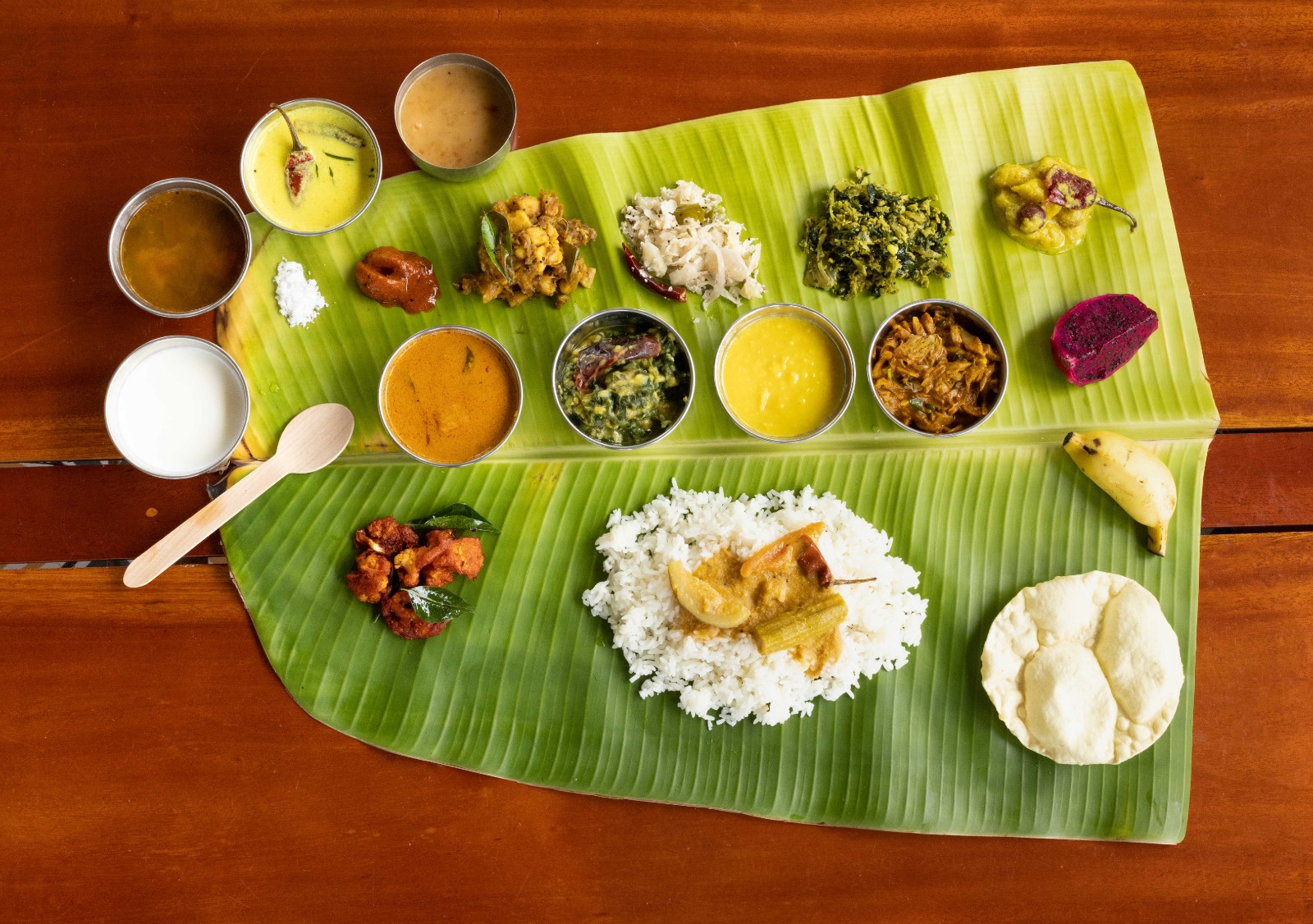 Traditional Kerala banana leaf meal at Thanima Farm Life